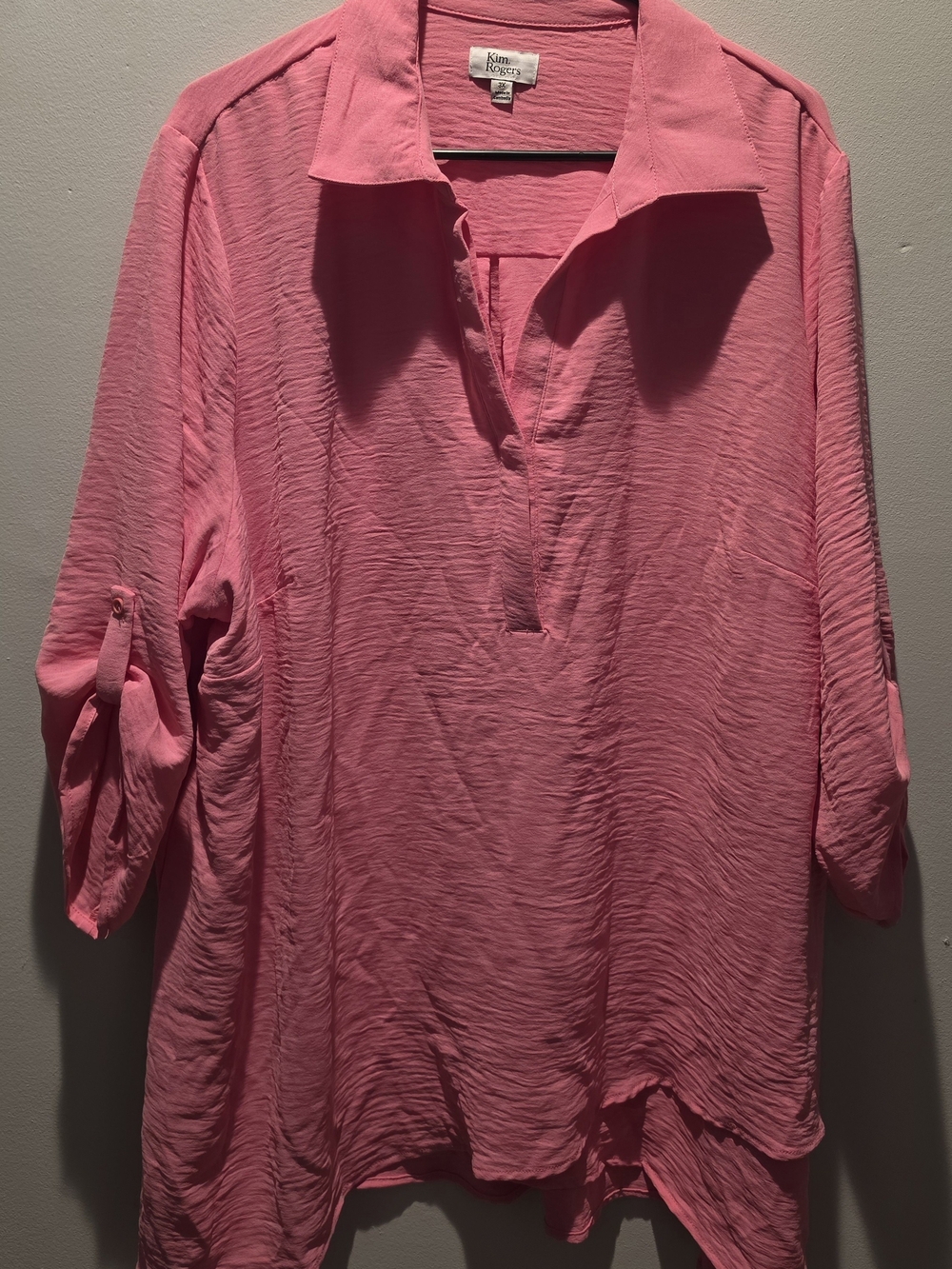Kim Rogers Pink Crinkle V-Neck Tunic